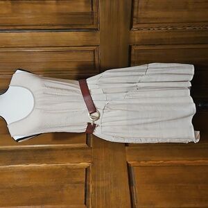 Easel Dress Deep Scoop Neck Pleated Peasant Style Beige / Oatmeal Oversized M